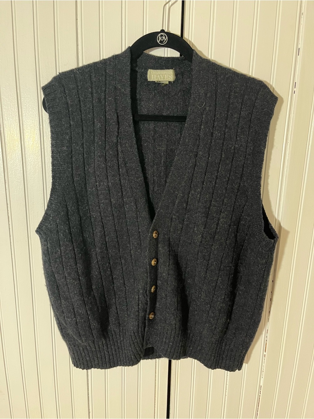 Men's Charcoal Ribbed V-Neck Sweater Vest
